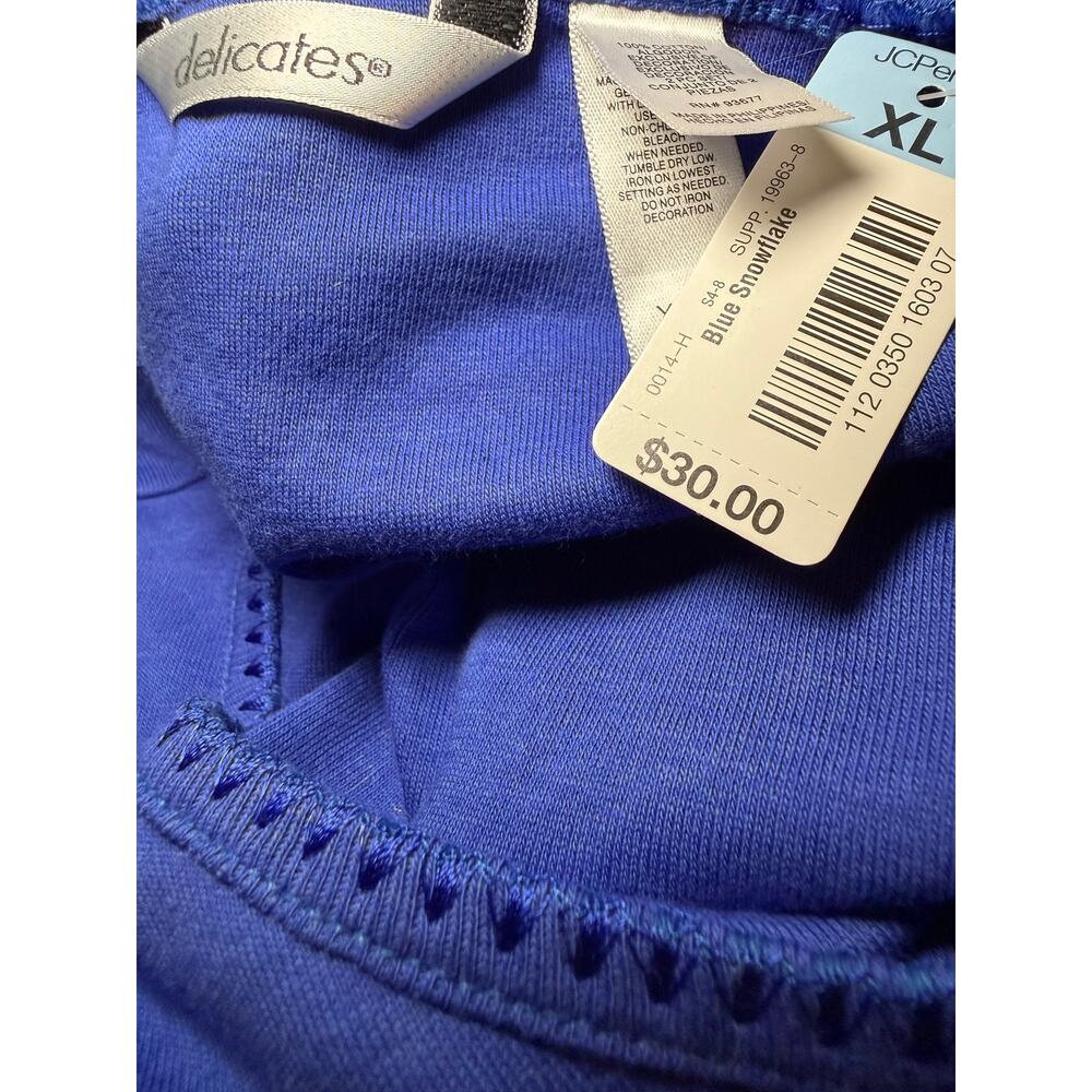 Delicates Let It Snow Embroidered Holiday Christmas Tee, Blue, Women's XL, NWT - Picture 7 of 7